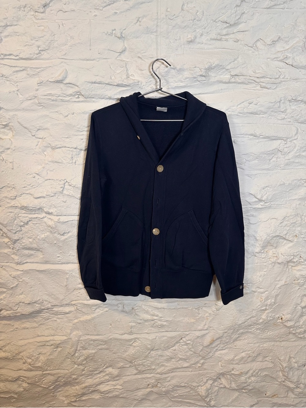 Men's Navy Button-Front Hooded Cardigan Sweater